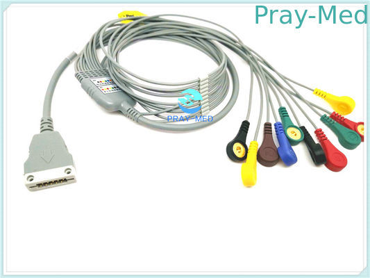Beli Copper Conductor ECG Cable Pasien, TPU EKG Holter Cable 10/12 Memimpin Dengan Snap pembuatan online