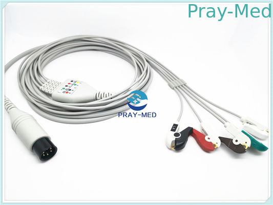 Beli Round 6 Pin Welch Allyn 5 Lead Zoll Ecg Cable 3.6m Warna Putih Abu-abu pembuatan online