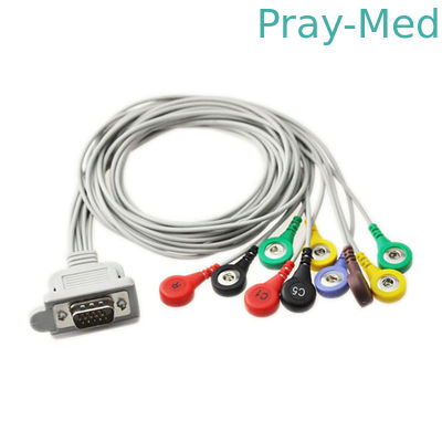 TPU 90cm ECG Patient Cable 10 Timbal EKG Holter Kabel Snap Plug