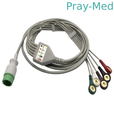 Zoncare Hwatime 2.6mm 6pin 5 Kabel EKG Timbal Dengan Jepret Kabel