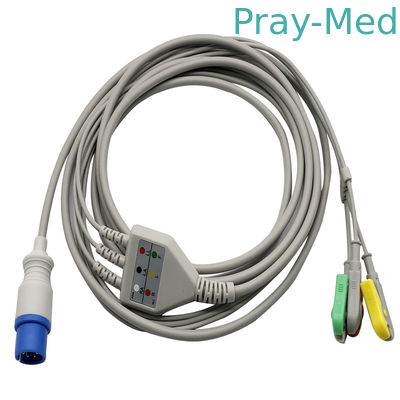 3.6m 3 Lead 6pin Direct Connect Ecg Cable dan leadwire Untuk Snap / Clip