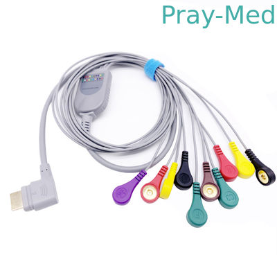 10 Lead Holter Panjang 1.1m kabel medis EKG Bahan TPU Abu-abu