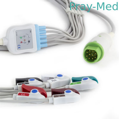 Siemens Drager 5 Kabel Pasien EKG Timbal Untuk Monitor Pasien Konektor 10 Pin dengan ujung jepit / jepret